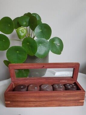 Vintage Teak Wooden Dice Set with Storage Box